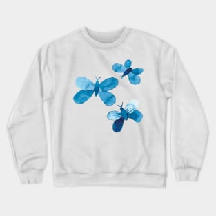 watercolor butterflies and flowers in blue, seamless repeat pattern Crewneck Sweatshirt